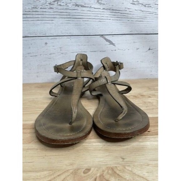 Frye Rachel T Boho Leather Ankle Strap Taupe Sandals Size 9M - Picture 6 of 12